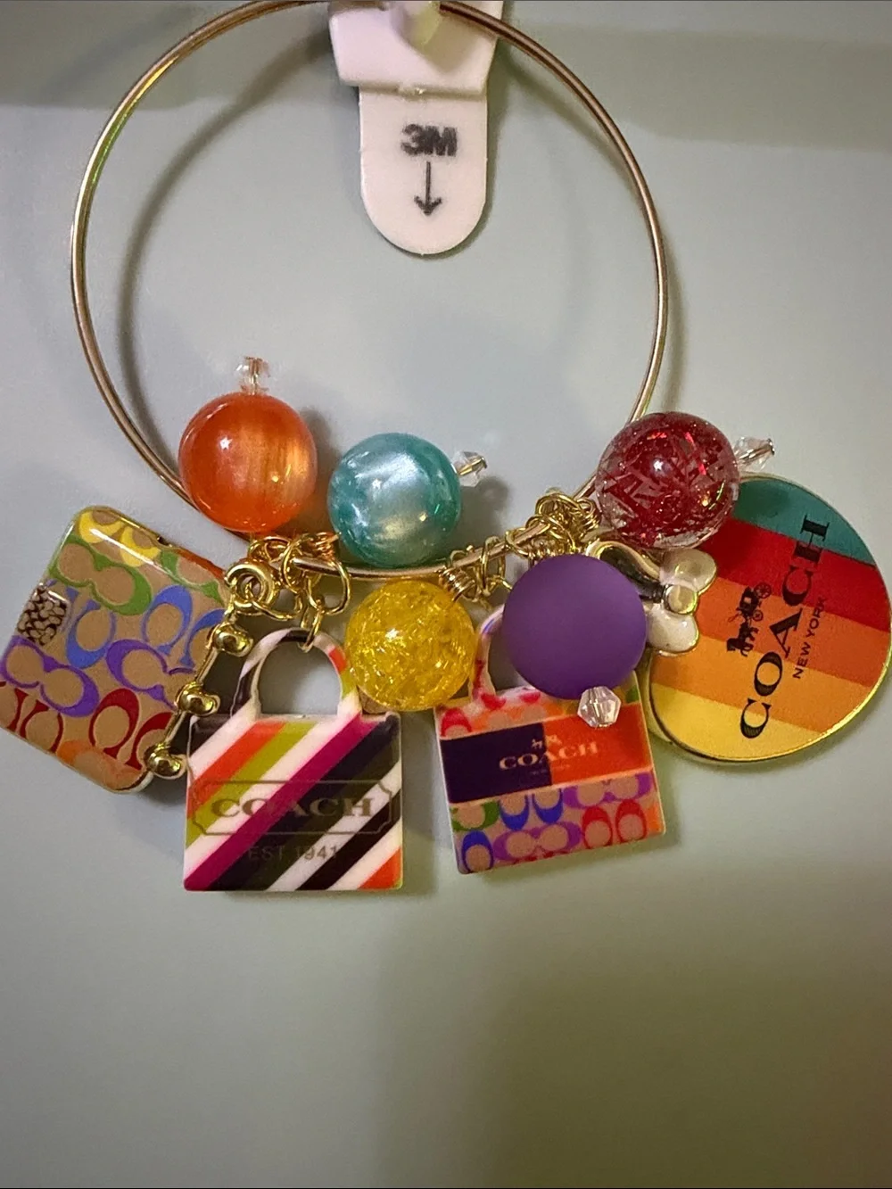 Multicolor Charm Bangle Bracelet with Gold-tone Hoop